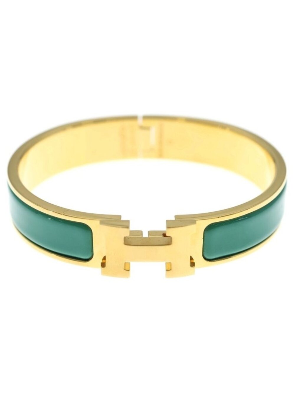 Hermes Clic H Bracelet Bangle Green Gold